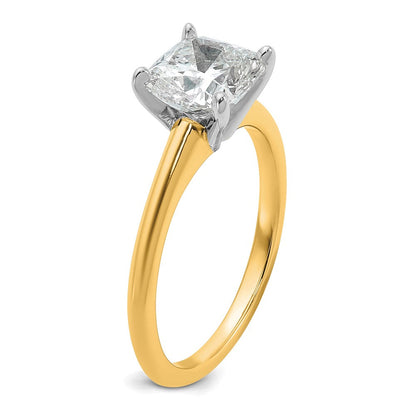 14K Bicolor Verlobungsring mit 2 ct. zertifiziertem, im Labor gezüchtetem Diamant VS/SI+ G+ im Kissenschliff, Solitär