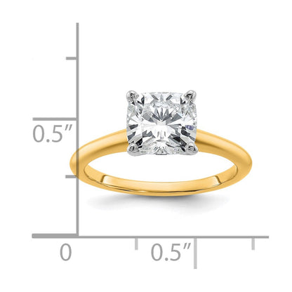 14K Bicolor Verlobungsring mit 2 ct. zertifiziertem, im Labor gezüchtetem Diamant VS/SI+ G+ im Kissenschliff, Solitär