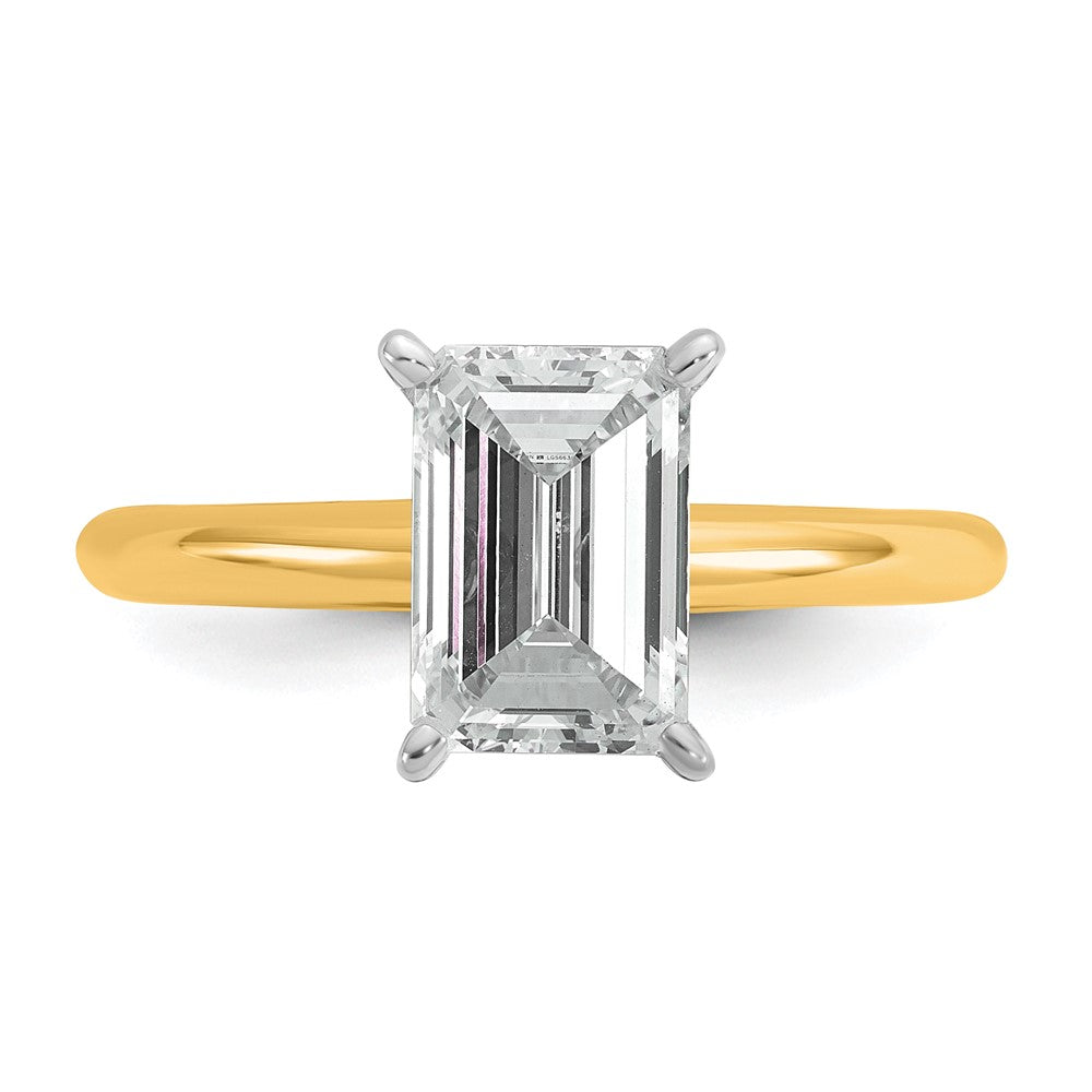 14K Bicolor Verlobungsring mit Smaragdschliff-Solitär, 2 ct. Labor-gezüchtetem Diamant, VS/SI+ G+