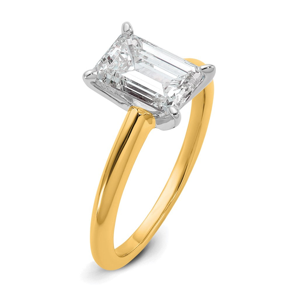 14K Bicolor Verlobungsring mit 2 ct. zertifiziertem, im Labor gezüchtetem Diamanten im Smaragdschliff, VS/SI+ G+, als Solitär