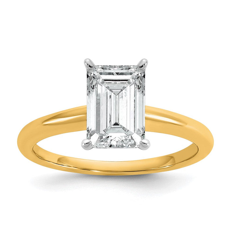 14K Bicolor Verlobungsring mit 2 ct. zertifiziertem, im Labor gezüchtetem Diamanten im Smaragdschliff, VS/SI+ G+, als Solitär