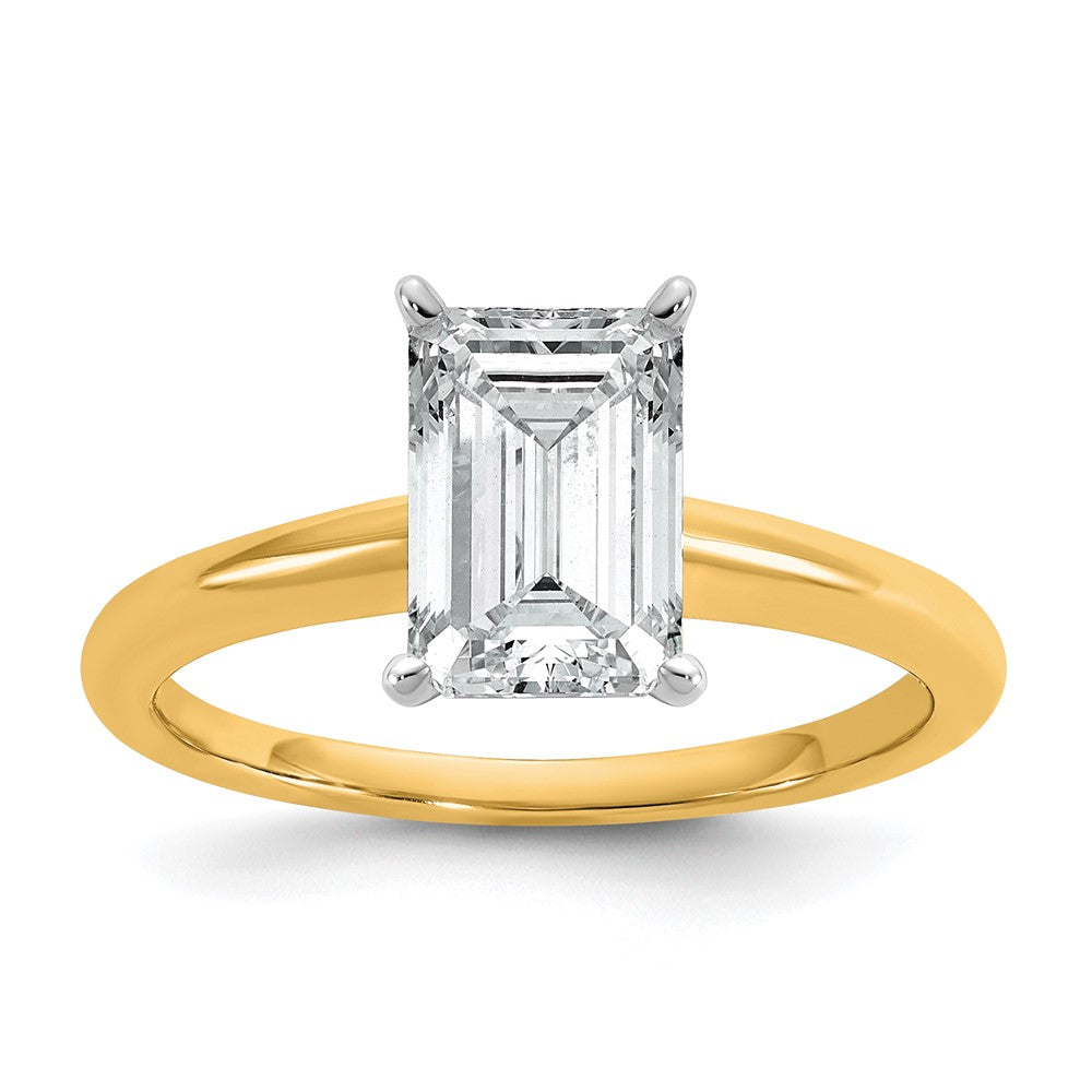 14K Bicolor Verlobungsring mit Smaragdschliff-Solitär, 2 ct. Labor-gezüchtetem Diamant, VS/SI+ G+