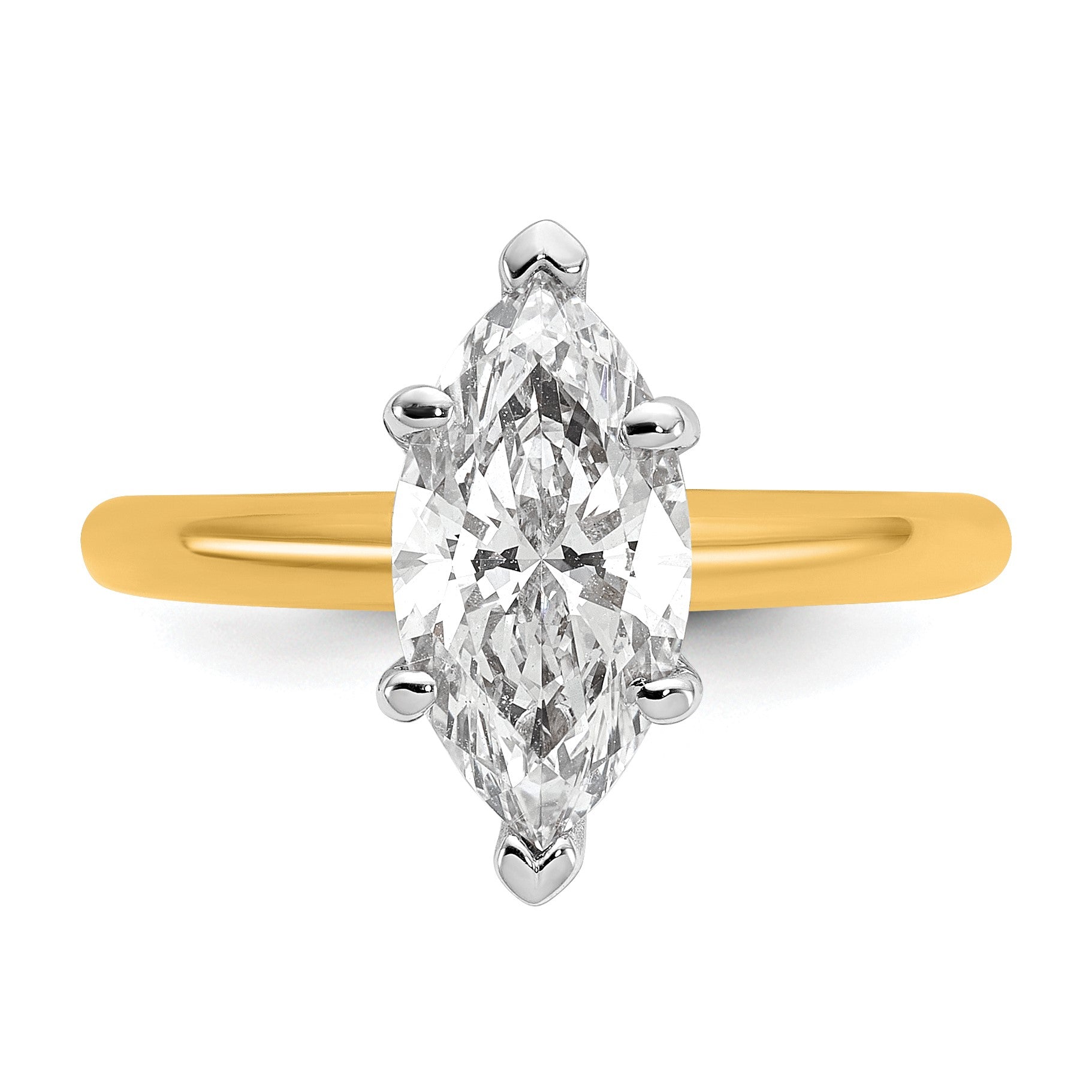 14K Zweifarbiger Verlobungsring mit 2 ct. im Marquise-Solitär-Schliff, Labor gezüchteter Diamant, VS/SI+ G+