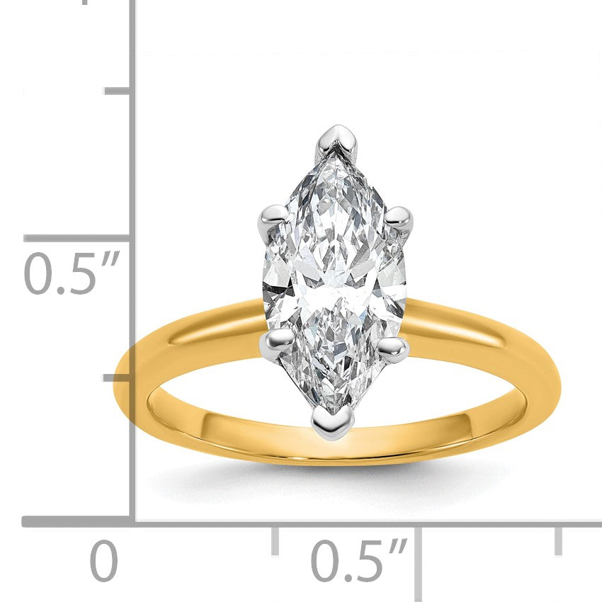 14K Zweifarbiger Verlobungsring mit 2 ct. im Marquise-Solitär-Schliff, Labor gezüchteter Diamant, VS/SI+ G+