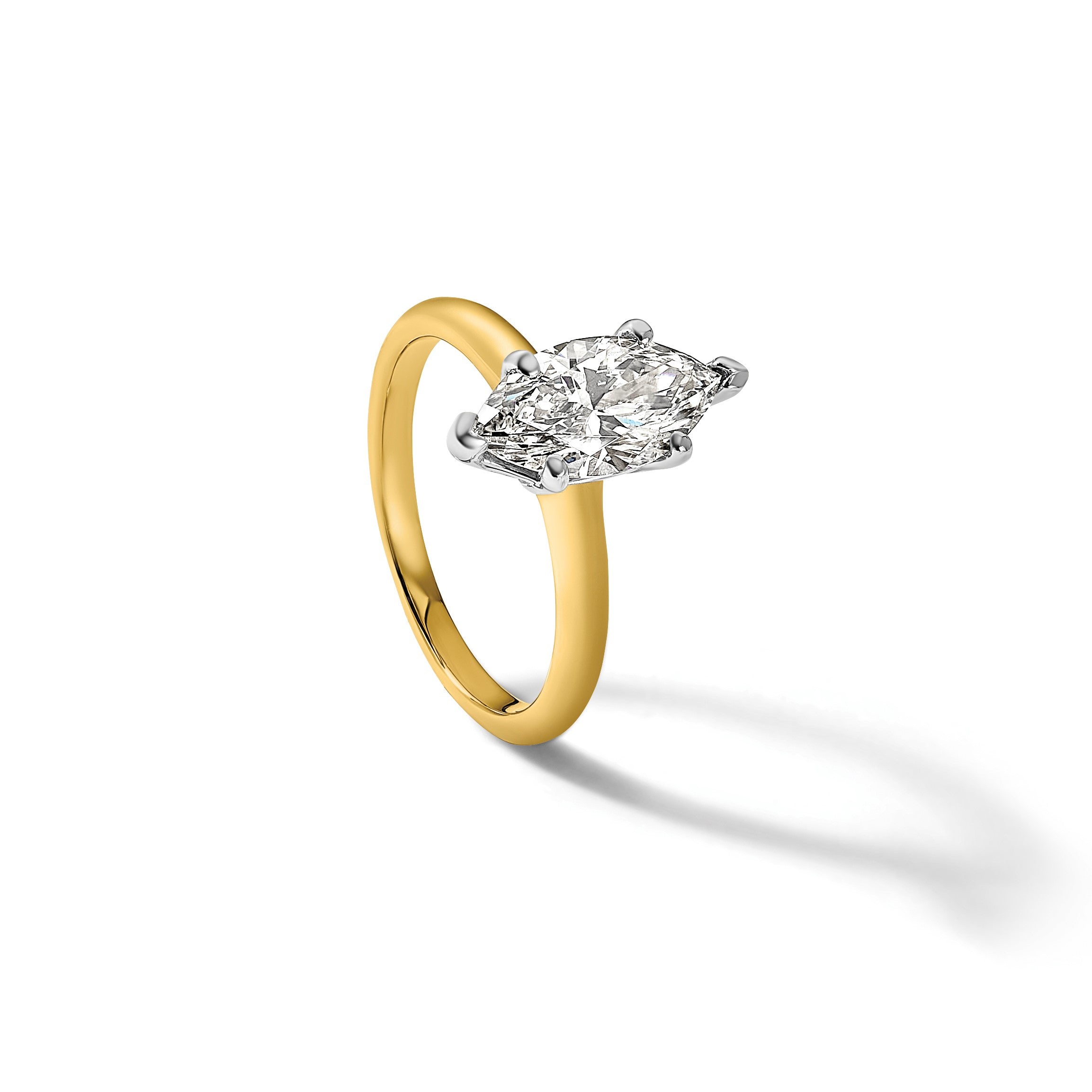14K Zweifarbiger Verlobungsring mit 2 ct. im Marquise-Solitär-Schliff, Labor gezüchteter Diamant, VS/SI+ G+