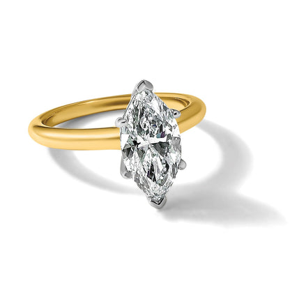 14K Zweifarbiger Verlobungsring mit 2 ct. im Marquise-Solitär-Schliff, Labor gezüchteter Diamant, VS/SI+ G+