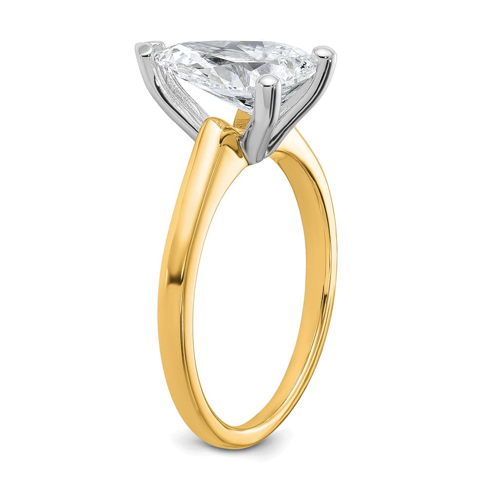 14K Bicolor Verlobungsring mit 2 ct. zertifiziertem, im Labor gezüchtetem Diamant VS/SI+ G+ im Birnenschliff als Solitär
