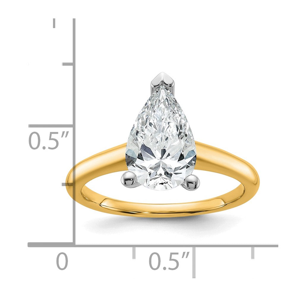 14K Bicolor Verlobungsring mit 2 ct. zertifiziertem, im Labor gezüchtetem Diamant VS/SI+ G+ im Birnenschliff als Solitär
