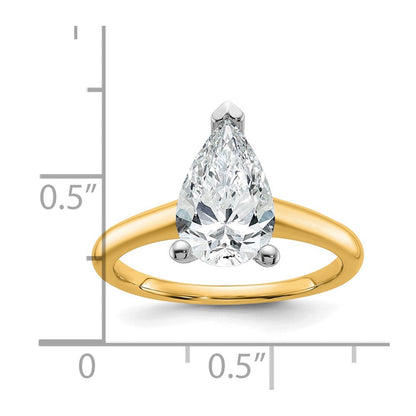 14K Bicolor Verlobungsring mit 2 ct. zertifiziertem, im Labor gezüchtetem Diamant VS/SI+ G+ im Birnenschliff als Solitär