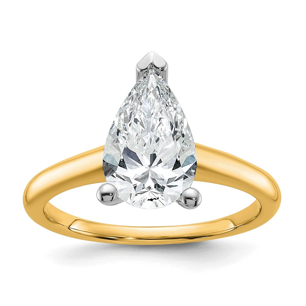 14K Zweifarbiger Verlobungsring mit 2 ct. im Labor gezüchtetem Diamant, VS/SI+ G+, Birnenschliff, Solitär