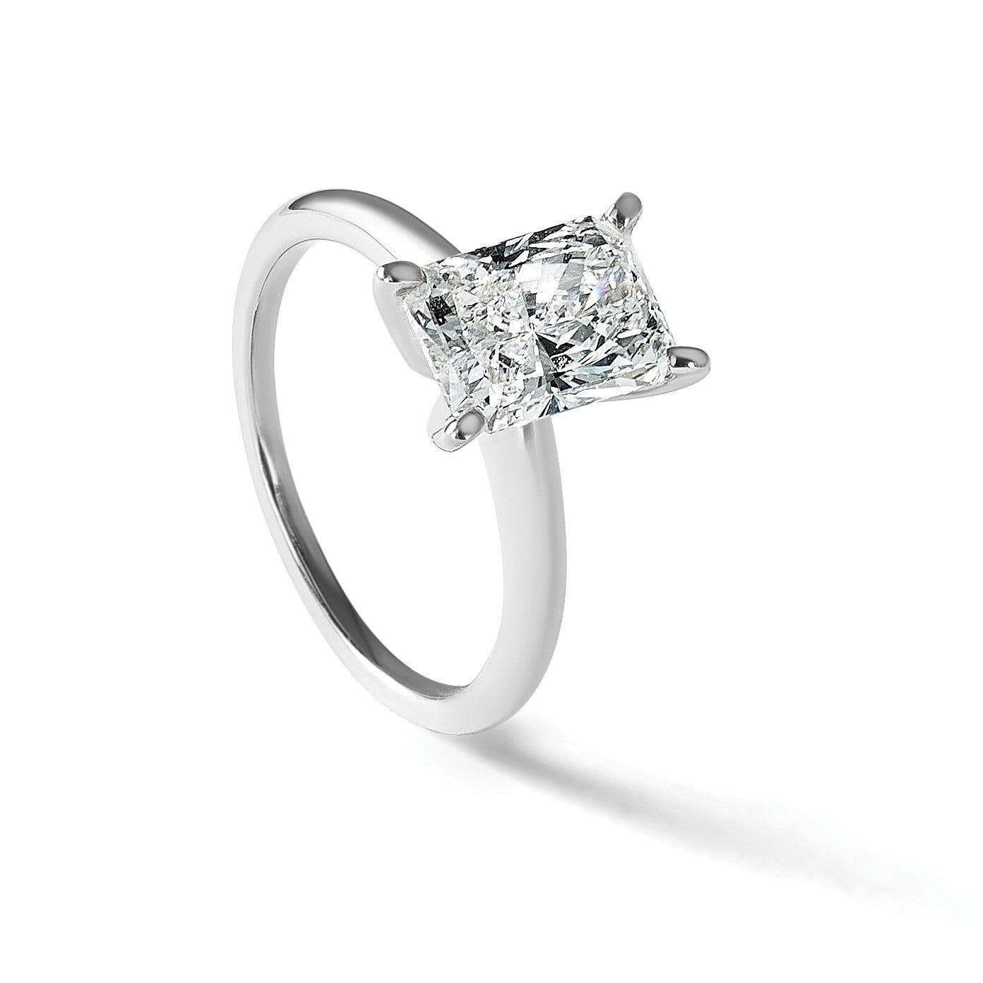 14K Weißgold 2 ct. Labor-Diamant VS/SI+ G+ Radiant-Schliff Solitär-Verlobungsring