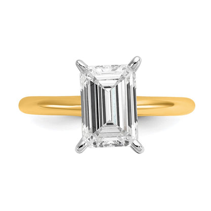 14K Zweifarbig 2,5 ct. Laborgezüchteter Diamant VS/SI+ G+ Smaragd Solitär Verlobungsring