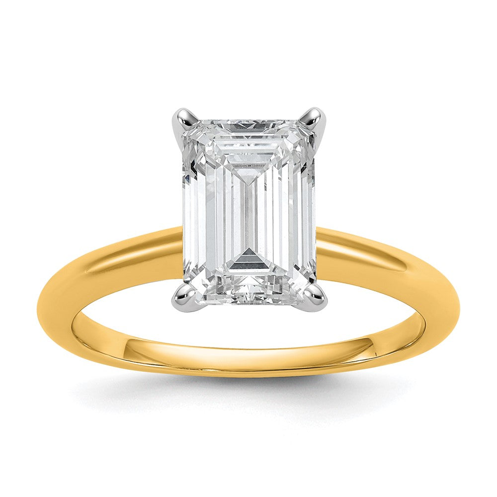 14K Bicolor 2,5 ct. Zertifizierter Laborgezüchteter Diamant VS/SI+ G+ Smaragd-Solitär-Verlobungsring