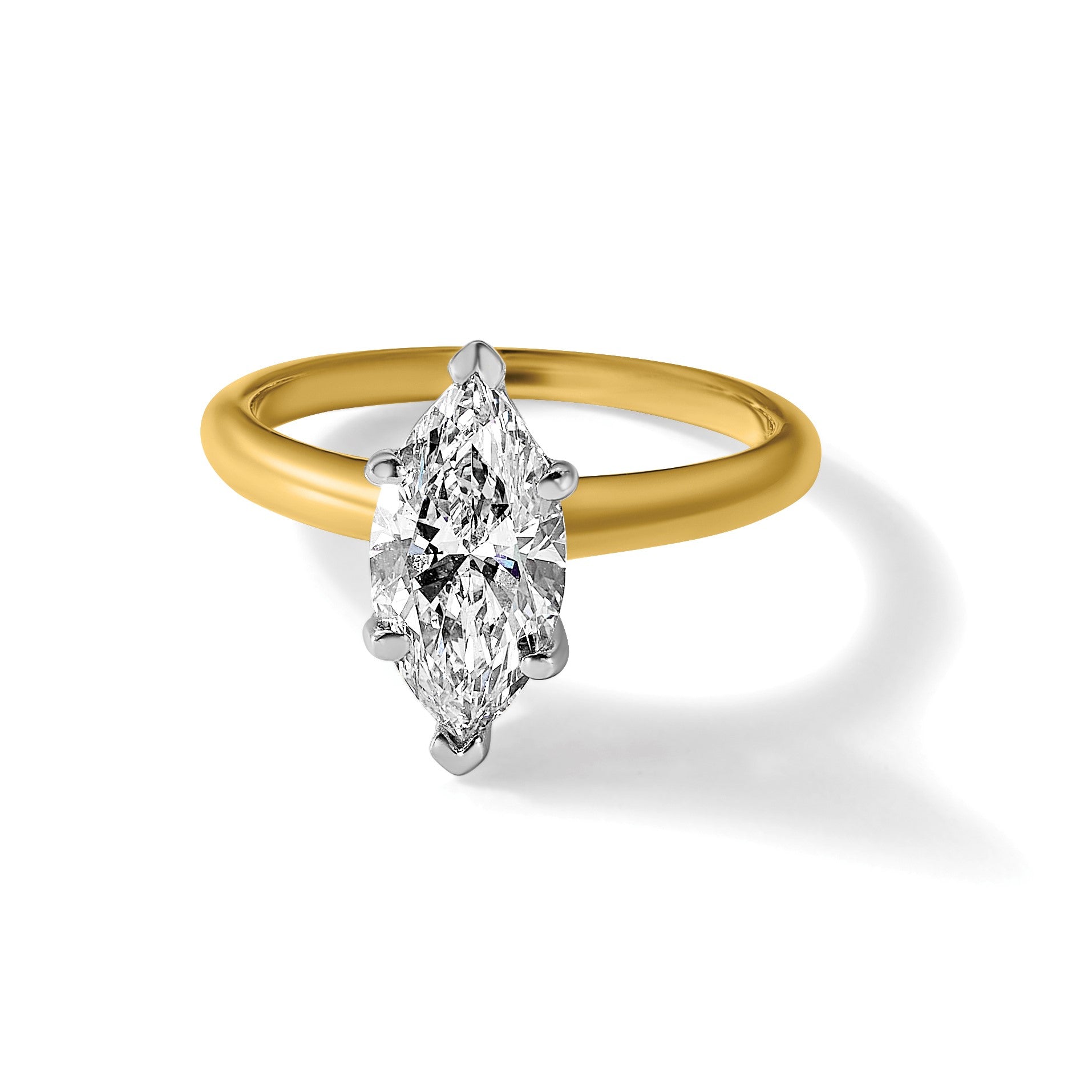 14K Bicolor Verlobungsring mit 2,5 ct. im Marquise-Solitär-Schliff, Labor-gezüchteter Diamant, VS/SI+ G+