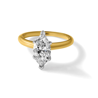14K Bicolor Verlobungsring mit 2,5 ct. im Marquise-Solitär-Schliff, Labor-gezüchteter Diamant, VS/SI+ G+