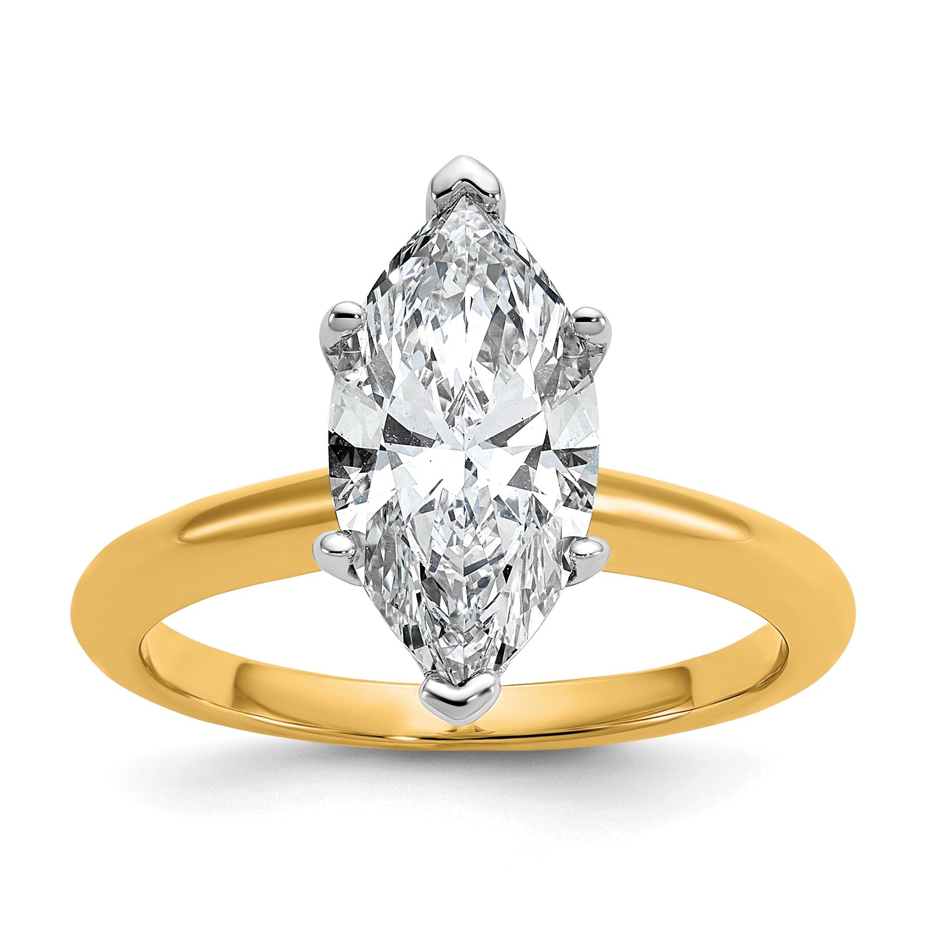 14K Bicolor Verlobungsring mit 2,5 ct. im Marquise-Solitär-Schliff, Labor-gezüchteter Diamant, VS/SI+ G+