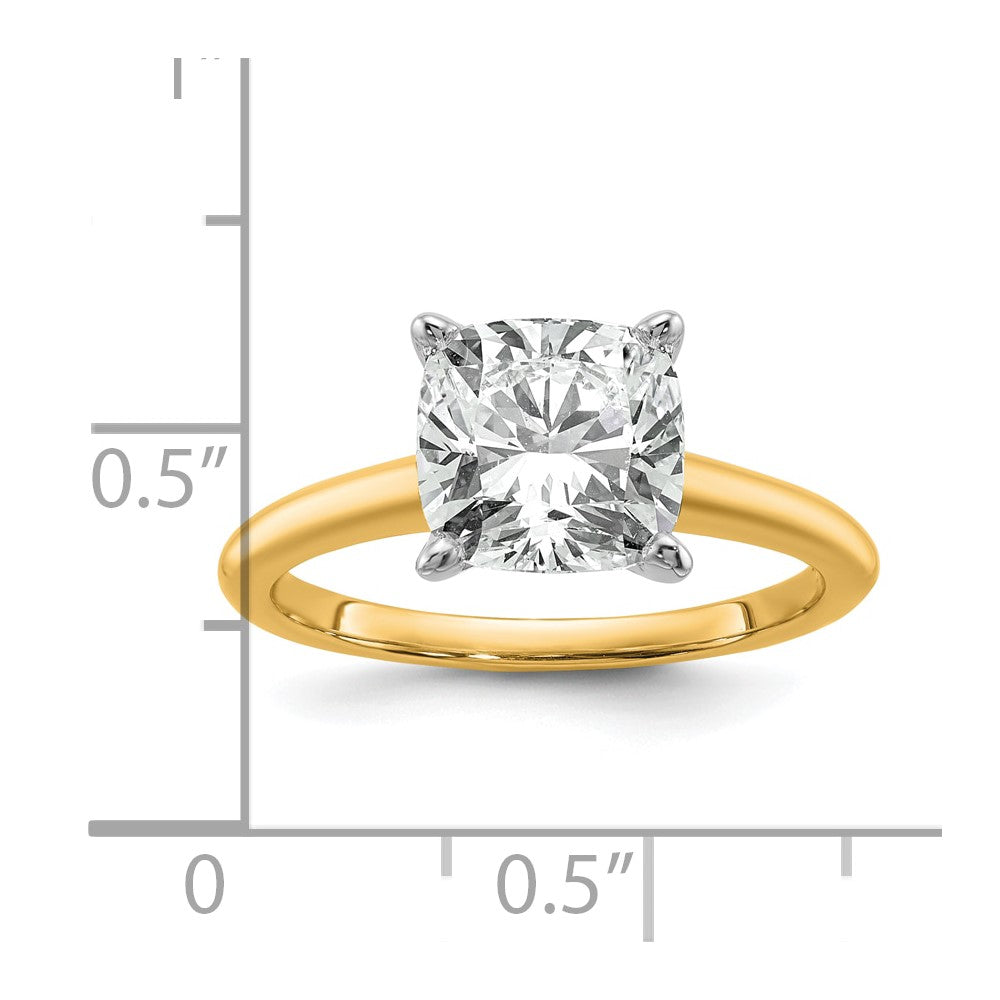 14K Bicolor Verlobungsring mit 3 ct. zertifiziertem, im Labor gezüchtetem Diamant VS/SI+ G+ im Kissenschliff, Solitär