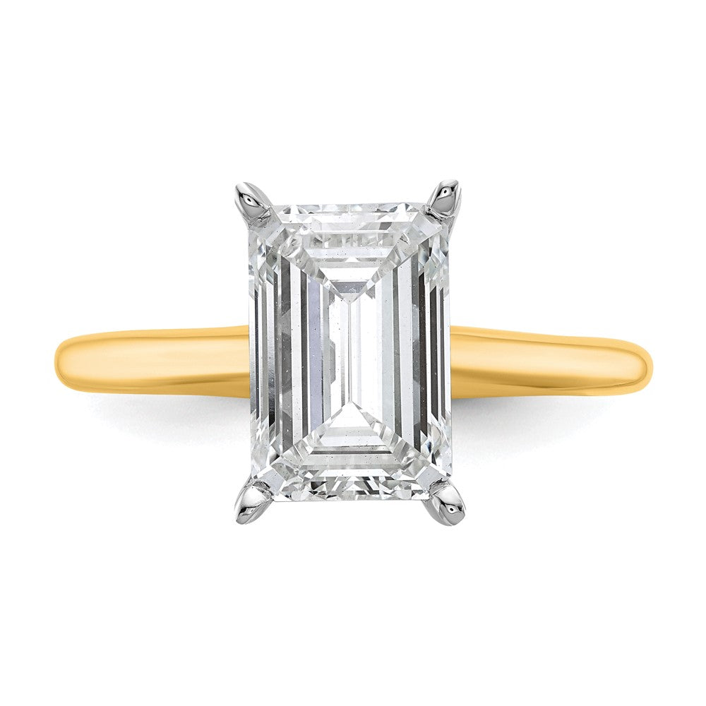 14K Bicolor Verlobungsring mit 3 ct. zertifiziertem Labordiamanten VS/SI+ G+ im Smaragdschliff, Solitär