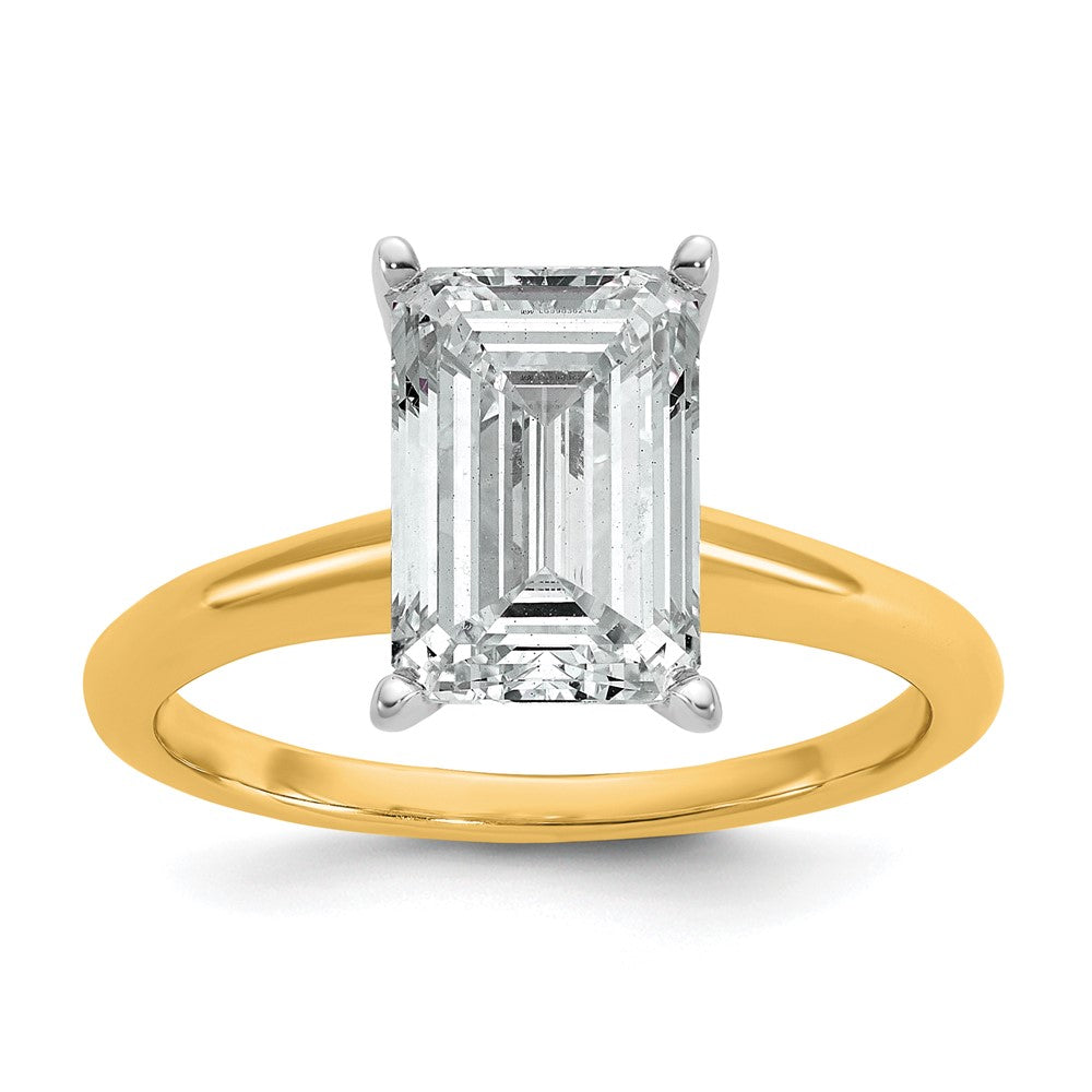 14K Bicolor Verlobungsring mit 3 ct. zertifiziertem Labordiamanten VS/SI+ G+ im Smaragdschliff, Solitär