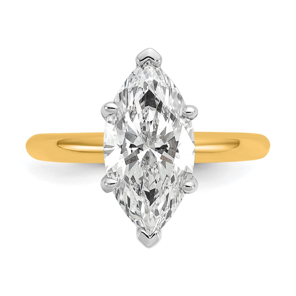14K Bicolor Verlobungsring mit 3 ct. zertifiziertem im Labor gezüchtetem Diamant VS/SI+ G+ im Marquise-Solitär-Schliff
