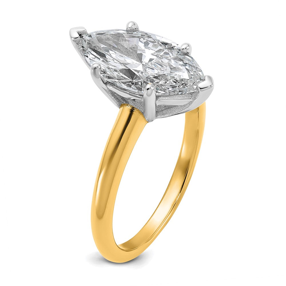 14K Bicolor Verlobungsring mit 3 ct. zertifiziertem im Labor gezüchtetem Diamant VS/SI+ G+ im Marquise-Solitär-Schliff