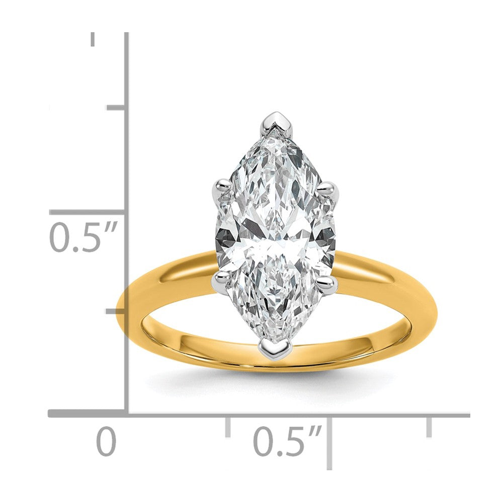 14K Bicolor Verlobungsring mit 3 ct. zertifiziertem im Labor gezüchtetem Diamant VS/SI+ G+ im Marquise-Solitär-Schliff