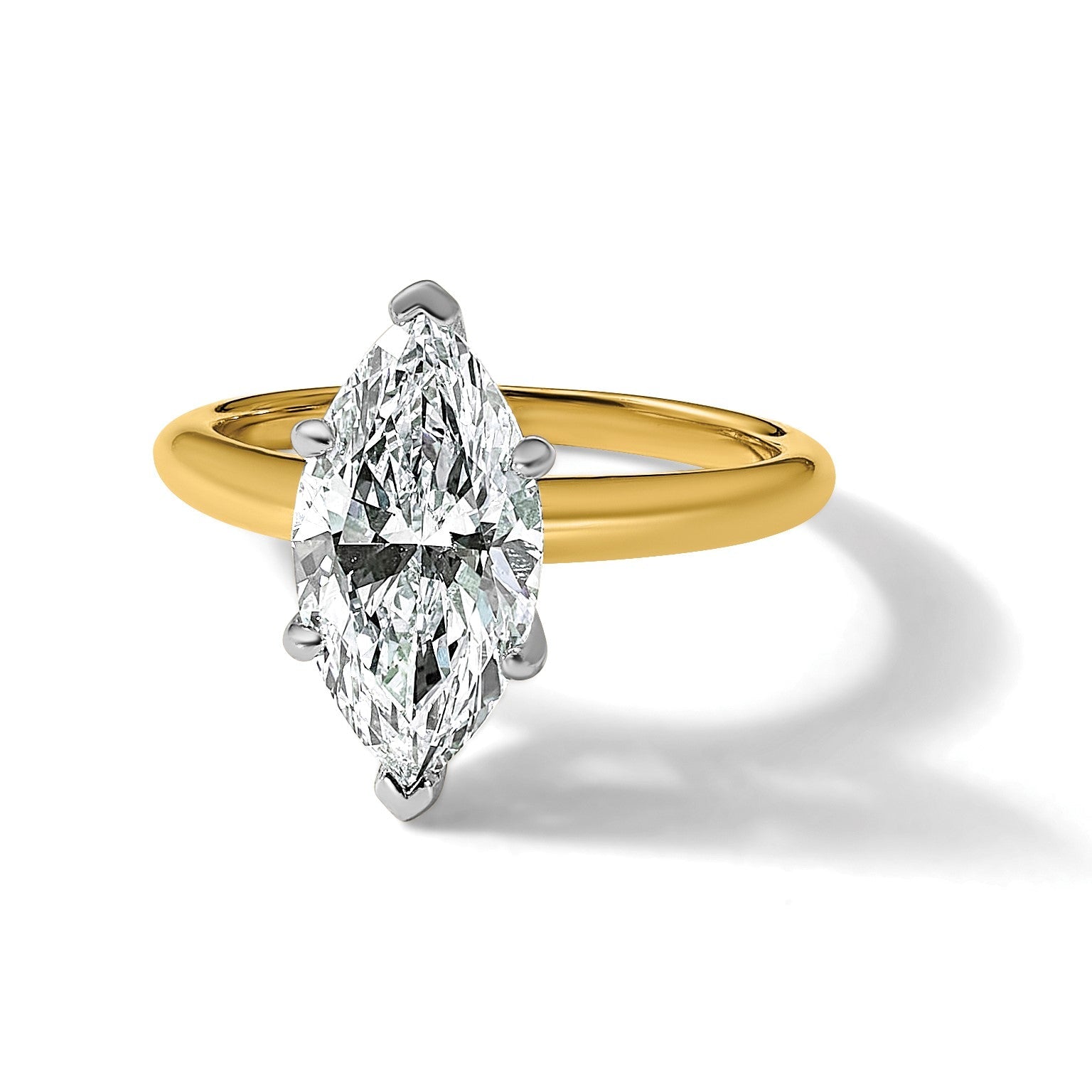 14K Bicolor Verlobungsring mit 3 ct. Labor-gezüchtetem Diamant VS/SI+ G+ Marquise-Solitär