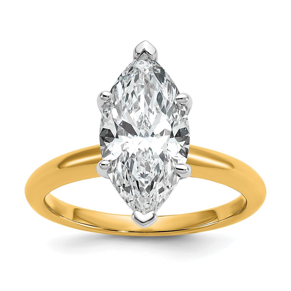 14K Bicolor Verlobungsring mit 3 ct. zertifiziertem im Labor gezüchtetem Diamant VS/SI+ G+ im Marquise-Solitär-Schliff