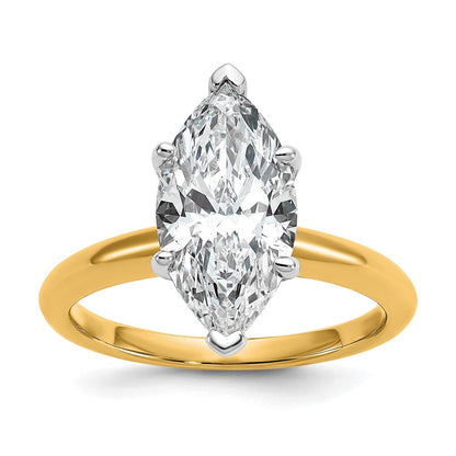 14K Bicolor Verlobungsring mit 3 ct. zertifiziertem im Labor gezüchtetem Diamant VS/SI+ G+ im Marquise-Solitär-Schliff