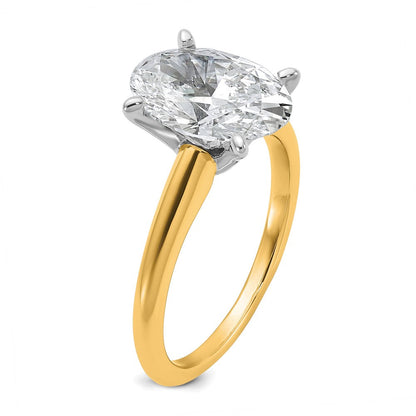 14K Bicolor Verlobungsring mit 3 ct. im Labor gezüchtetem Diamant, VS/SI+, G+, Oval-Solitär