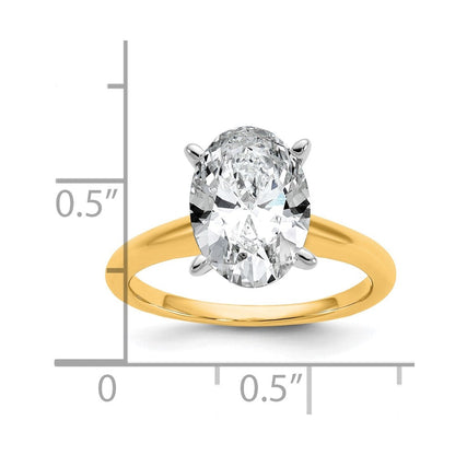 14K Bicolor Verlobungsring mit 3 ct. im Labor gezüchtetem Diamant, VS/SI+, G+, Oval-Solitär