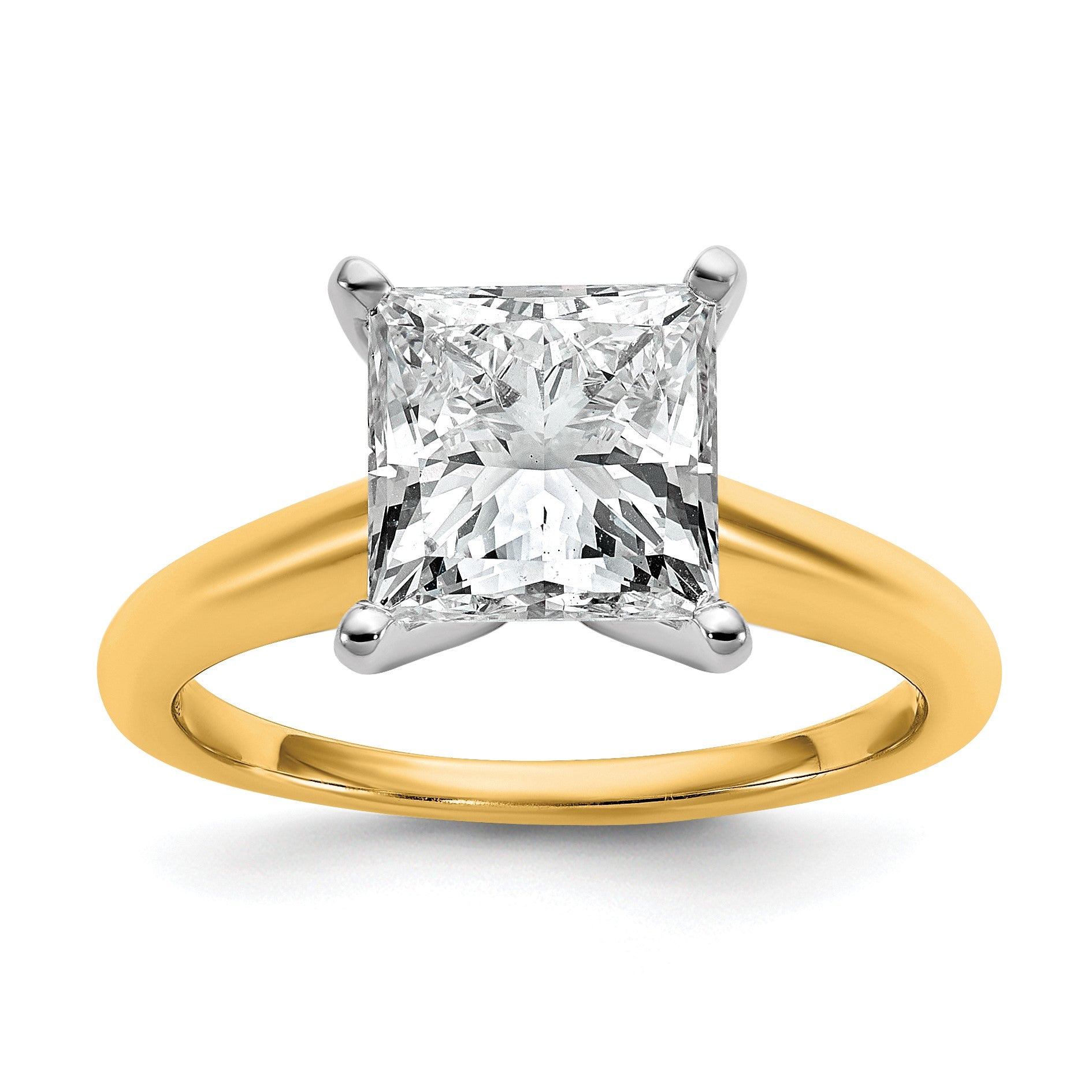 14K Bicolor Verlobungsring mit 3 ct. im Labor gezüchteten Diamant im Prinzess-Schliff, VS/SI+, G+, Solitär