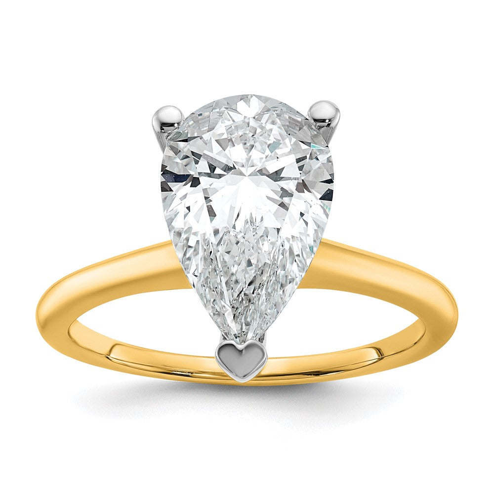 14K Bicolor Verlobungsring mit 3 ct. im Labor gezüchtetem Diamant, VS/SI+, G+, Birne-Solitär