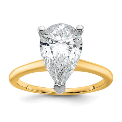 14K Bicolor Verlobungsring mit 3 ct. im Labor gezüchtetem Diamant, VS/SI+, G+, Birne-Solitär