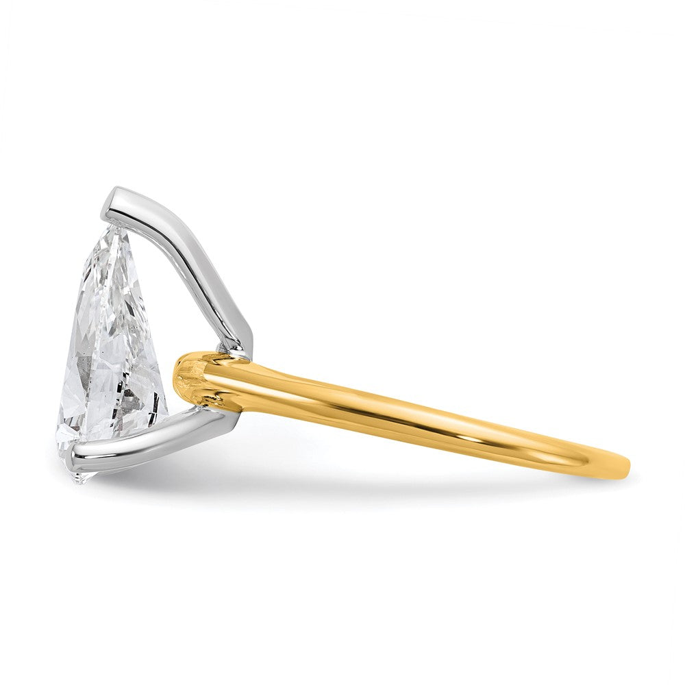 14K Bicolor Verlobungsring mit 3 ct. im Labor gezüchtetem Diamant, VS/SI+, G+, Birne-Solitär