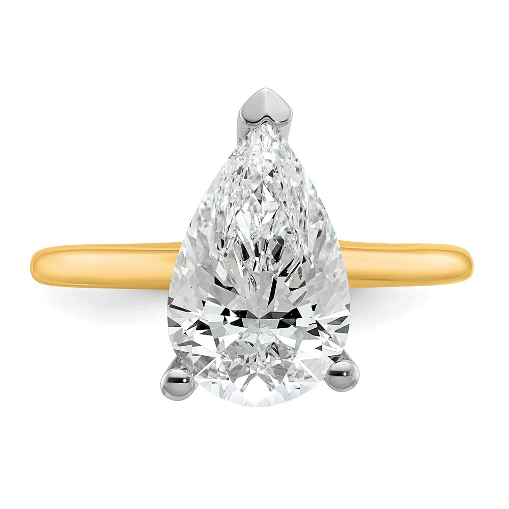 14K Bicolor Verlobungsring mit 3 ct. zertifiziertem, im Labor gezüchtetem Diamant, VS/SI+ G+, Tropfenschliff, Solitär