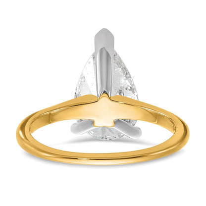 14K Bicolor Verlobungsring mit 3 ct. im Labor gezüchtetem Diamant, VS/SI+, G+, Birne-Solitär