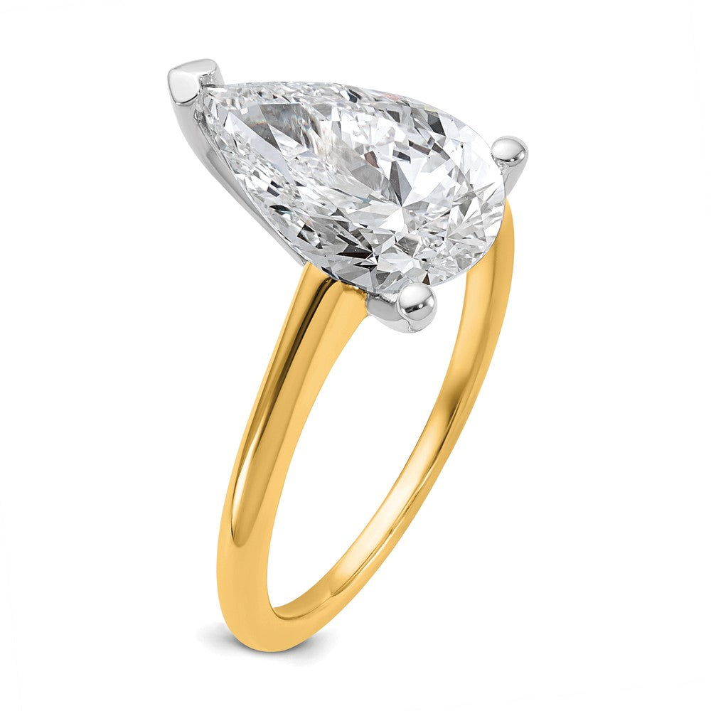 14K Bicolor Verlobungsring mit 3 ct. im Labor gezüchtetem Diamant, VS/SI+, G+, Birne-Solitär