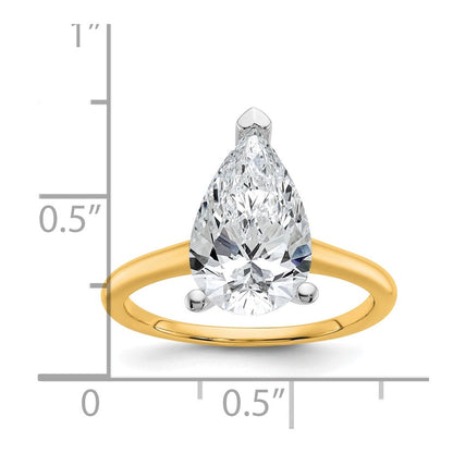 14K Bicolor Verlobungsring mit 3 ct. im Labor gezüchtetem Diamant, VS/SI+, G+, Birne-Solitär