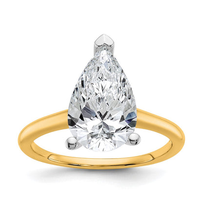 14K Bicolor Verlobungsring mit 3 ct. im Labor gezüchtetem Diamant, VS/SI+, G+, Birne-Solitär