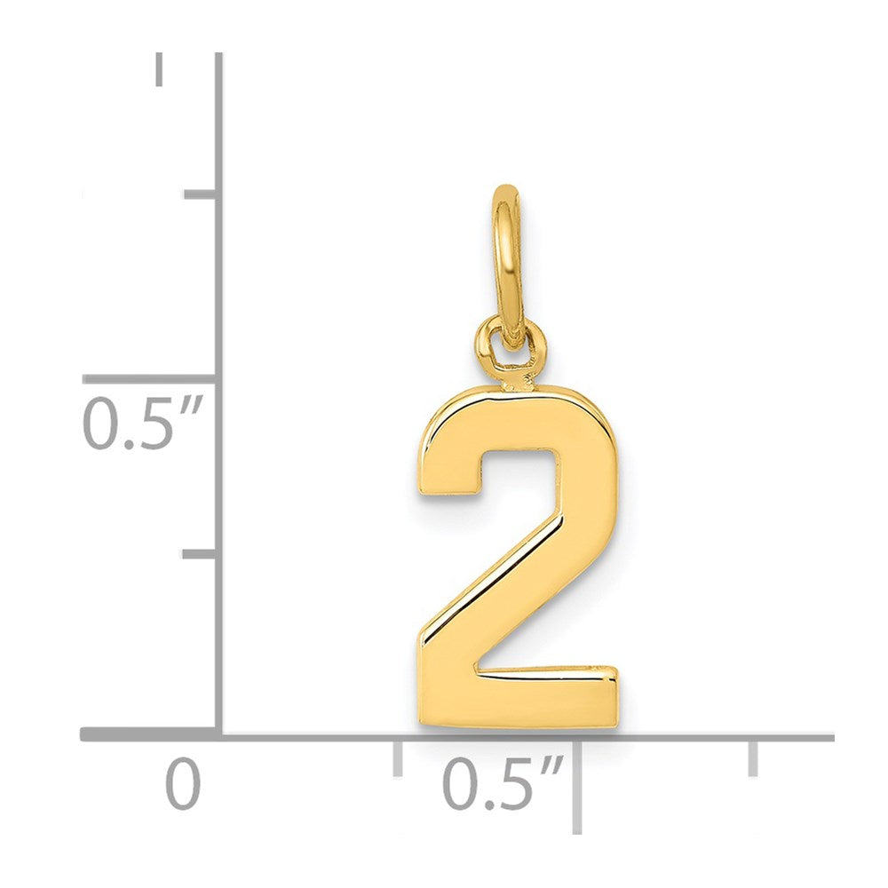 14K Gelbgold Klein Poliert Zahl 2 Charm