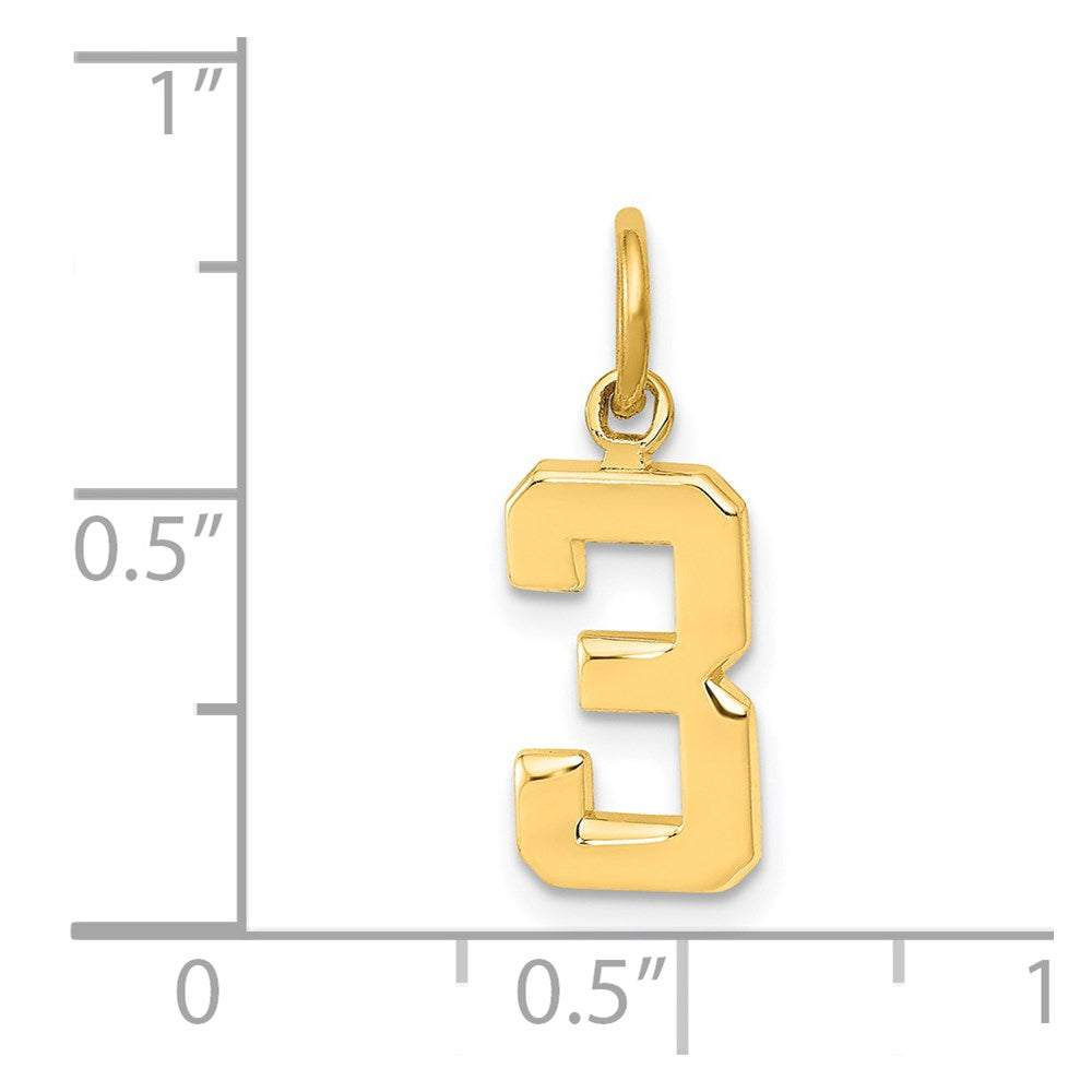 14K Gelbgold Klein Poliert Zahl 3 Charm