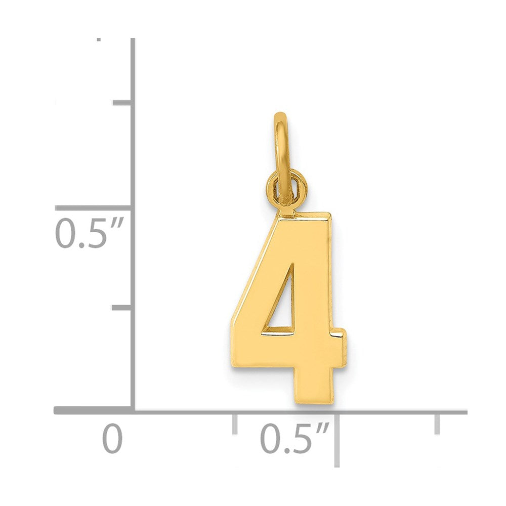 14K Gelbgold Klein Poliert Zahl 4 Charm