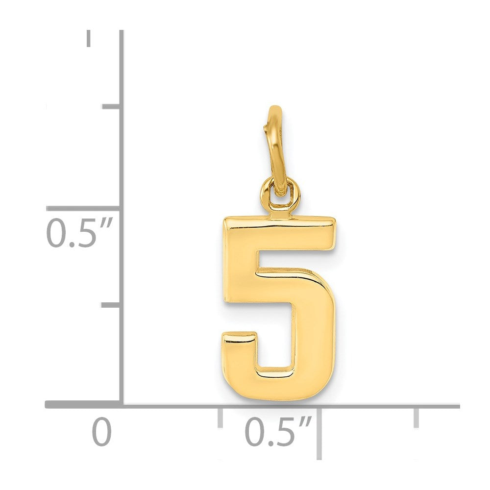 14K Gelbgold Klein Poliert Zahl 5 Charm