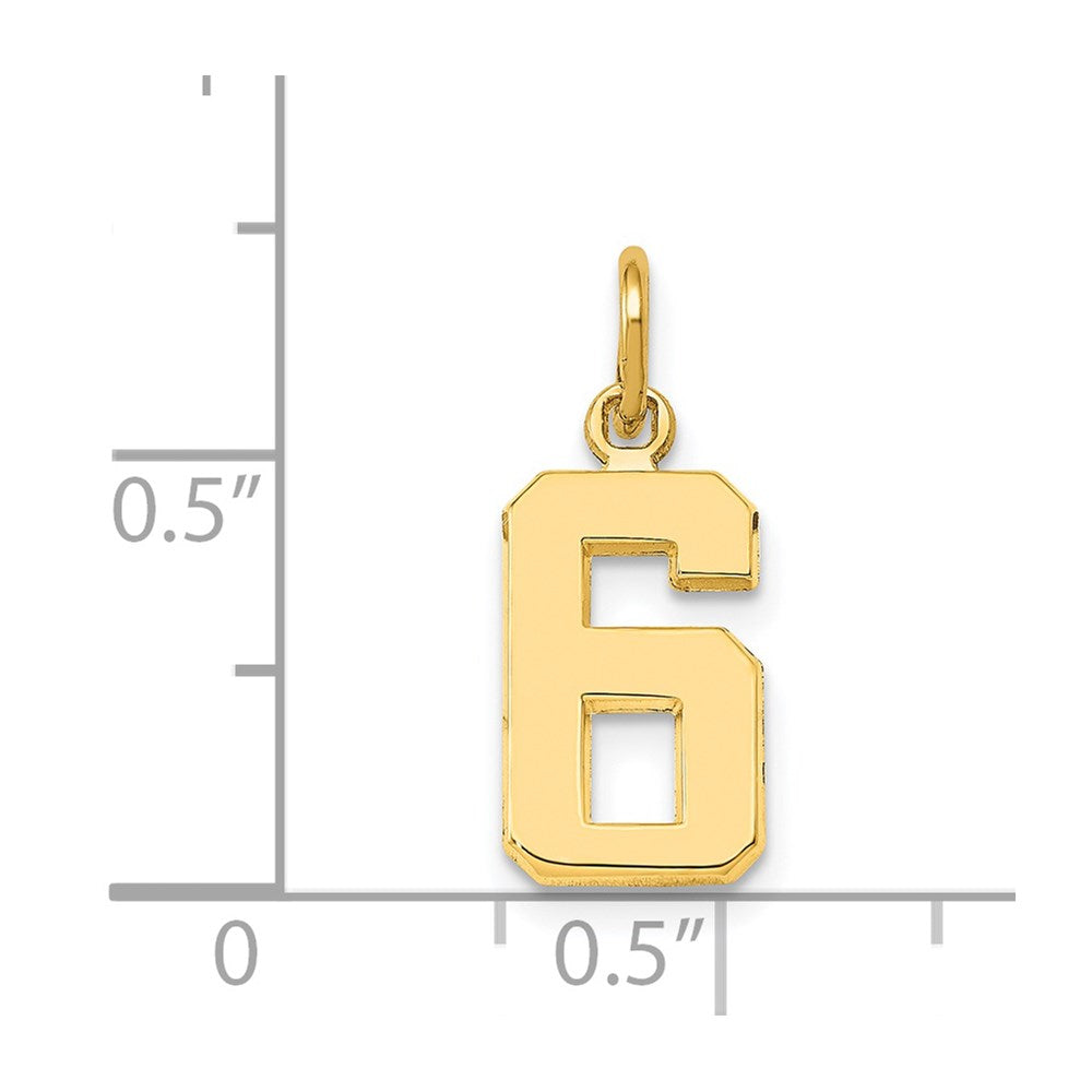 14K Gelbgold Klein Poliert Zahl 6 Charm