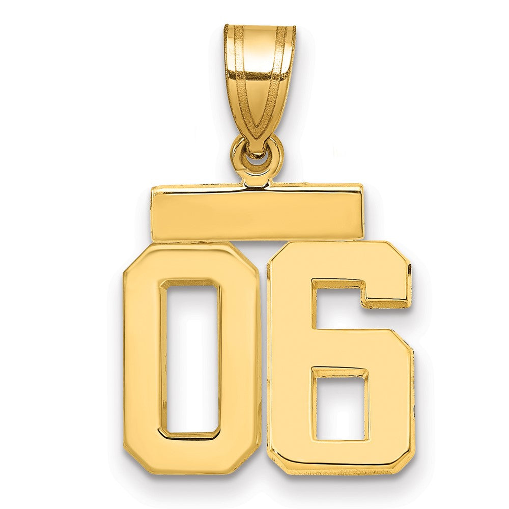14K Gelbgold kleiner polierter Charm mit Zahl 06 obenauf