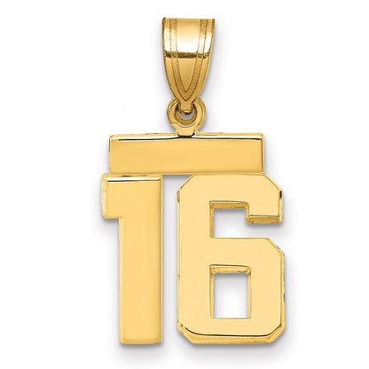 14K Gelbgold Kleiner Polierter Zahl-16-Charm