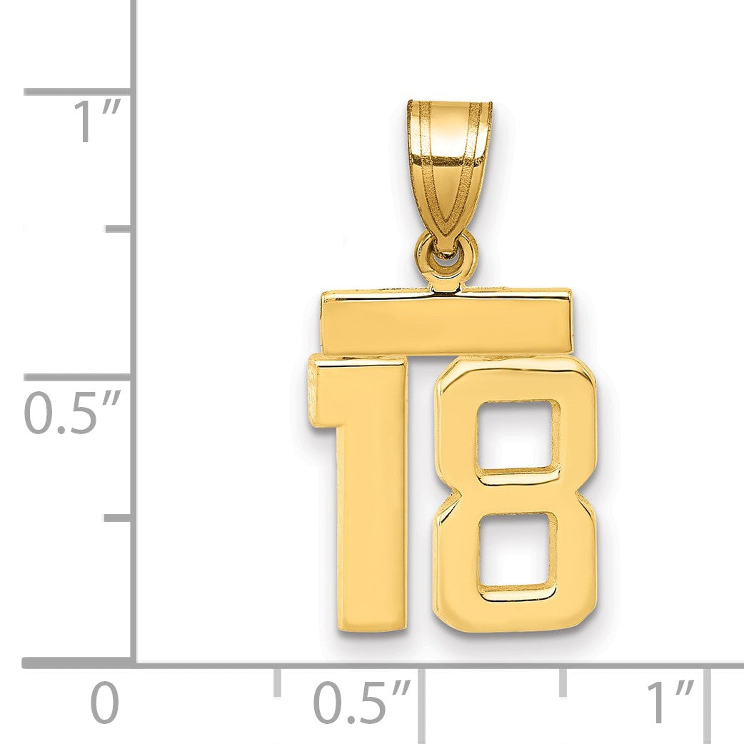 14K Gelbgold Kleiner Polierter Charm „Zahl 18“