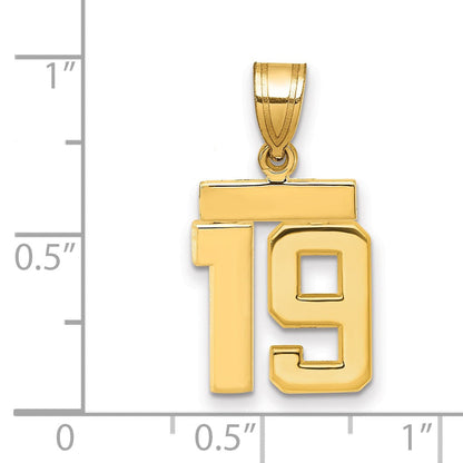 14K Gelbgold Kleiner Polierter Charm „Zahl 19“