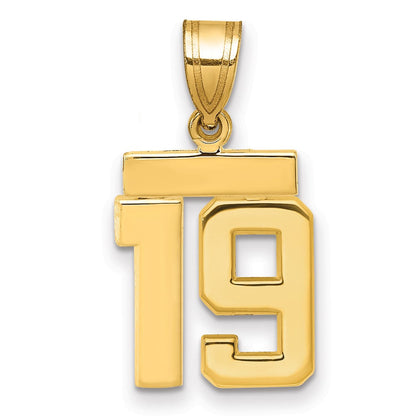 14K Gelbgold Kleiner Polierter Charm „Zahl 19“